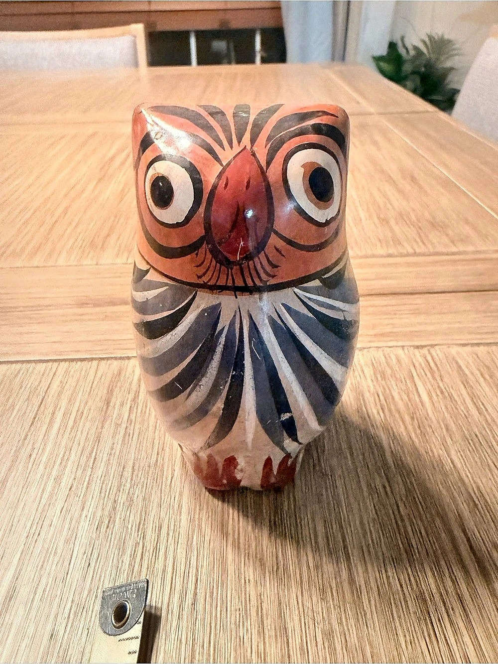 Tonalá Mexican Folk Art Pottery Vintage Hand-Painted Owl Figurine